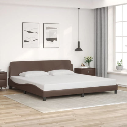 Estrutura cama c/ cabeceira 200x200cm couro artificial castanho