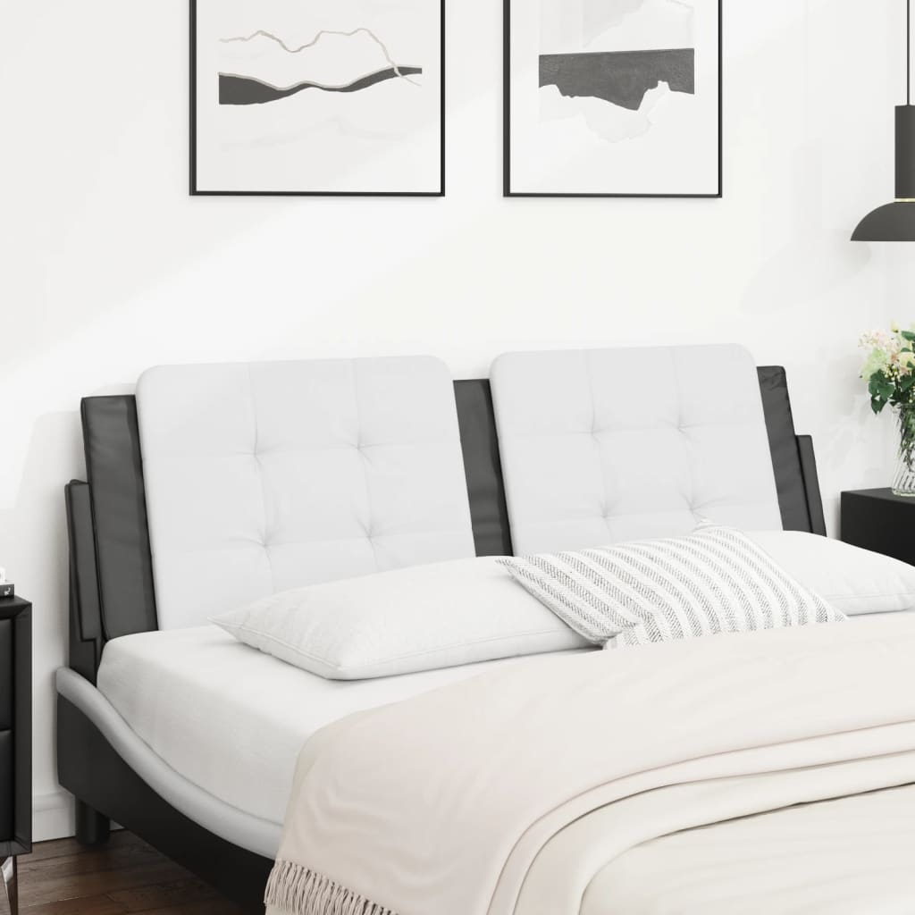 Almofadão de cabeceira 160 cm couro artificial branco e preto