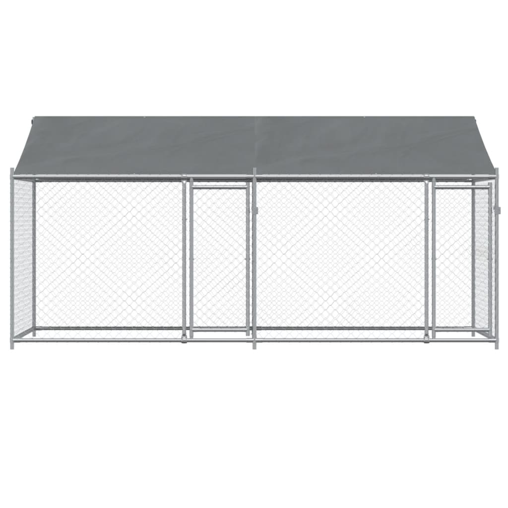 Jaula para cão com telhado/portas 4x2x2 m aço galvanizado cinza