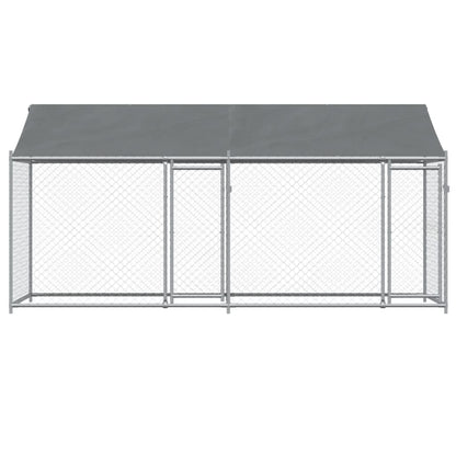 Jaula para cão com telhado/portas 4x2x2 m aço galvanizado cinza