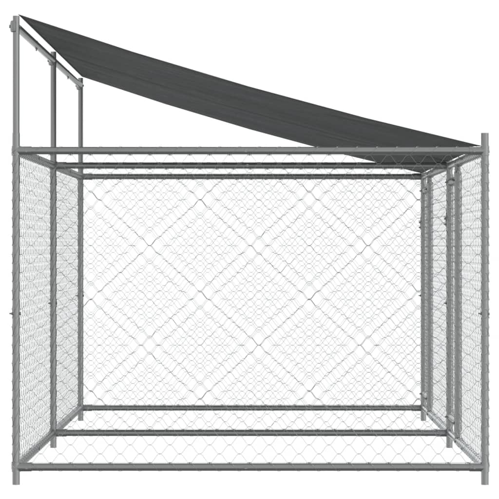 Jaula para cão com telhado/portas 4x2x2 m aço galvanizado cinza