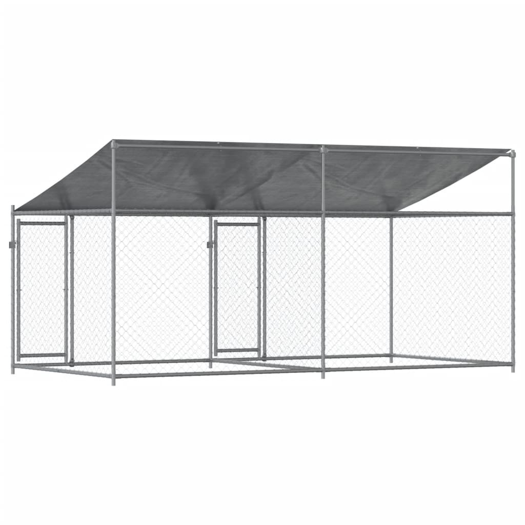 Jaula para cão com telhado/portas 4x2x2 m aço galvanizado cinza