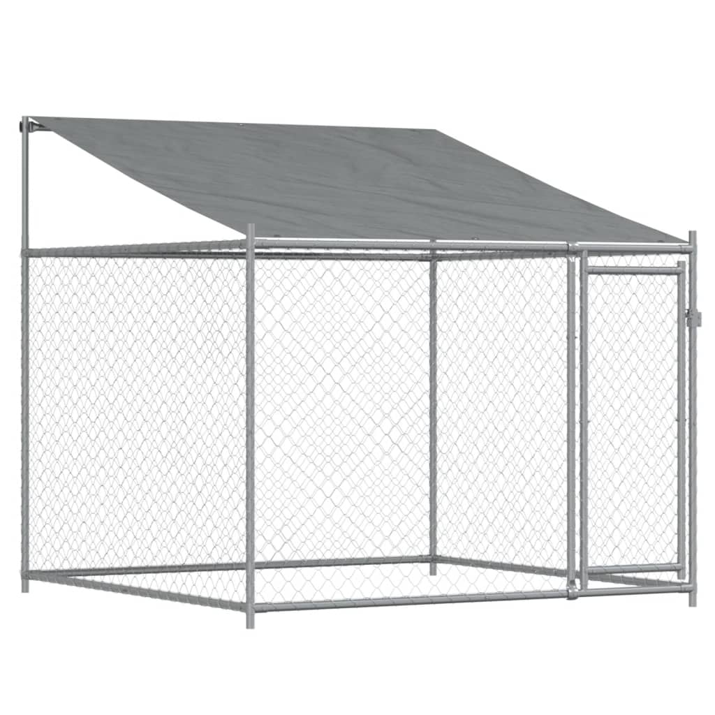 Jaula para cão com telhado/portas 4x2x2 m aço galvanizado cinza