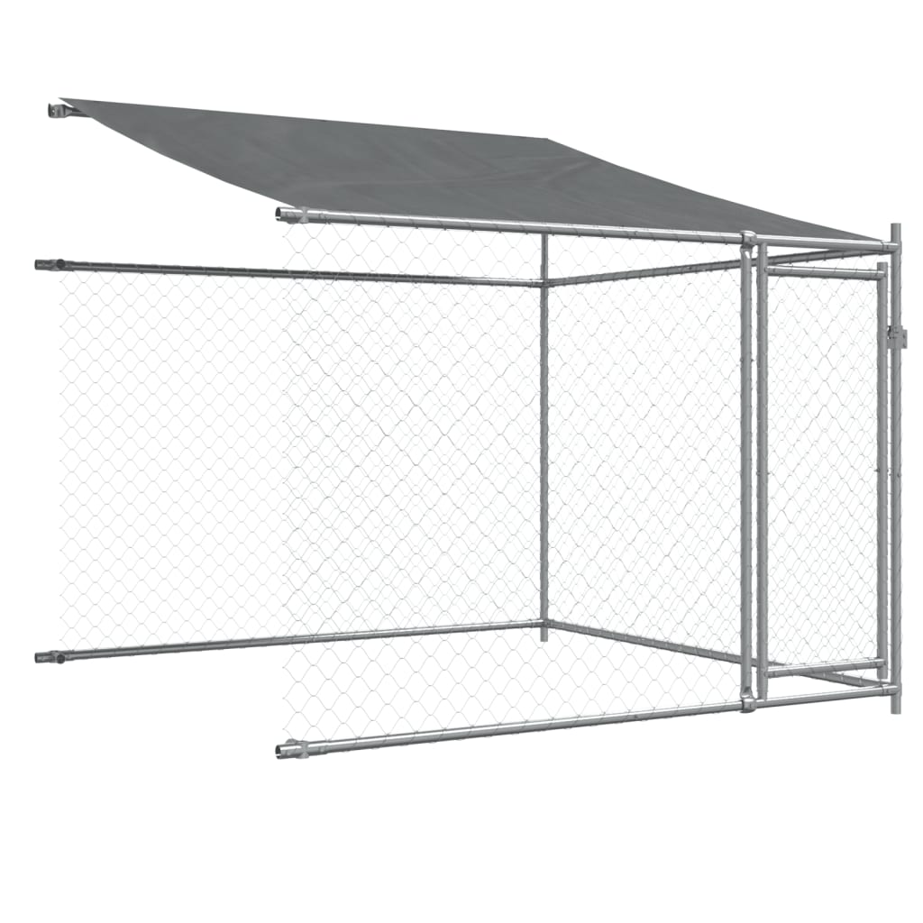 Jaula para cão com telhado/portas 4x2x2 m aço galvanizado cinza