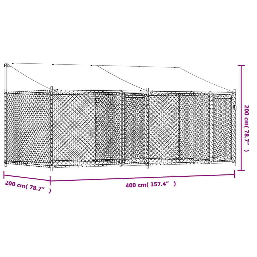 Jaula para cão com telhado/portas 4x2x2 m aço galvanizado cinza