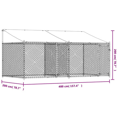 Jaula para cão com telhado/portas 4x2x2 m aço galvanizado cinza