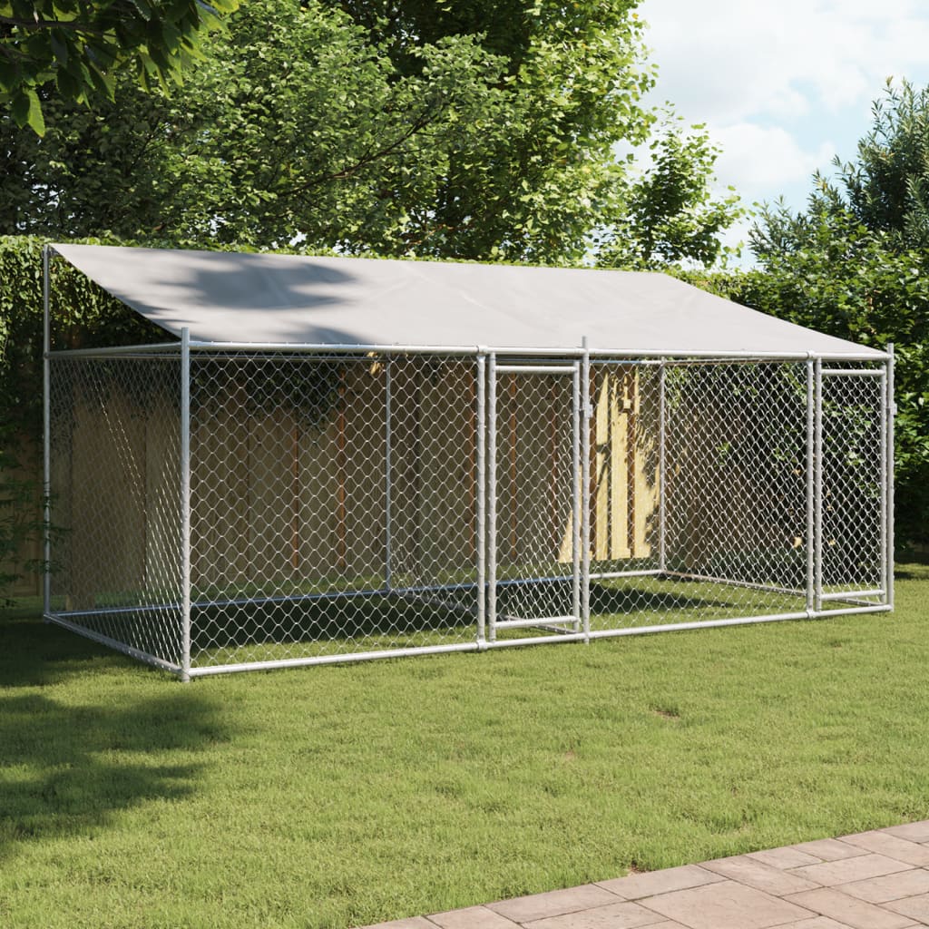 Jaula para cão com telhado/portas 4x2x2 m aço galvanizado cinza