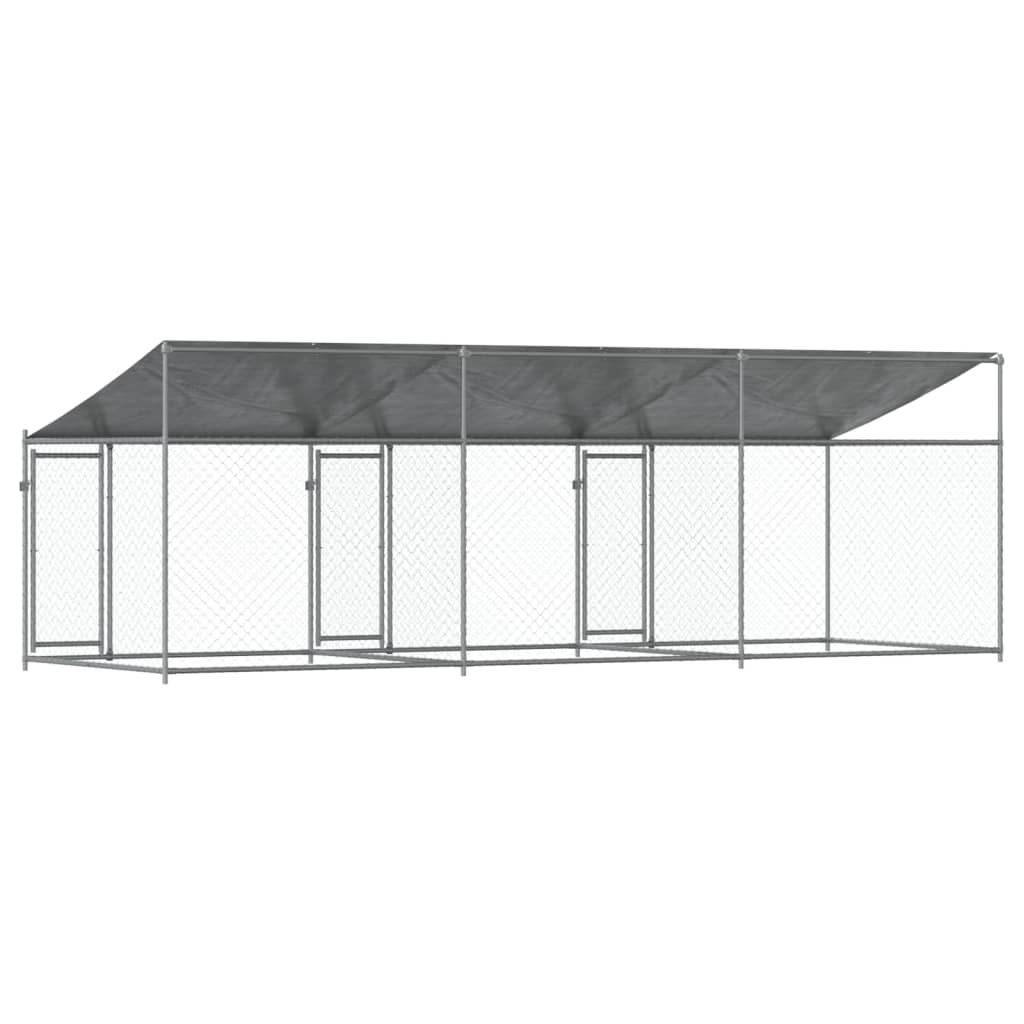 Jaula para cão com telhado/portas 6x2x2 m aço galvanizado cinza