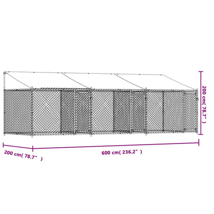 Jaula para cão com telhado/portas 6x2x2 m aço galvanizado cinza