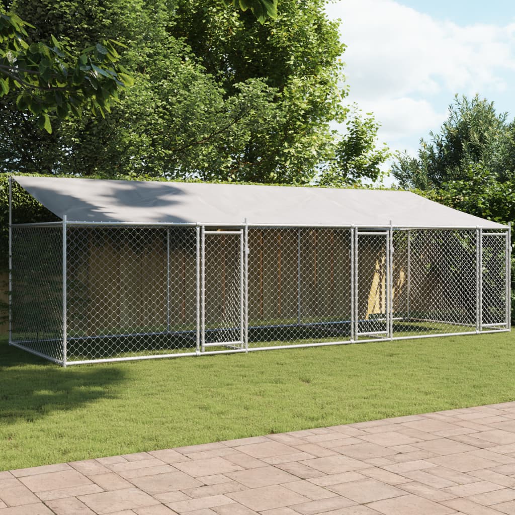 Jaula para cão com telhado/portas 6x2x2 m aço galvanizado cinza