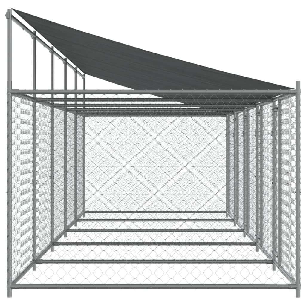 Jaula para cão com telhado/portas 10x2x2m aço galvanizado cinza