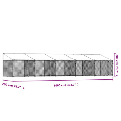 Jaula para cão com telhado/portas 10x2x2m aço galvanizado cinza