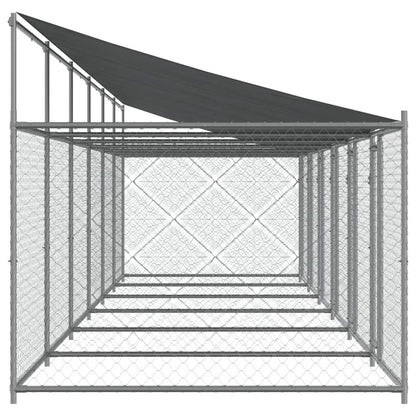 Jaula para cão com telhado/portas 12x2x2m aço galvanizado cinza