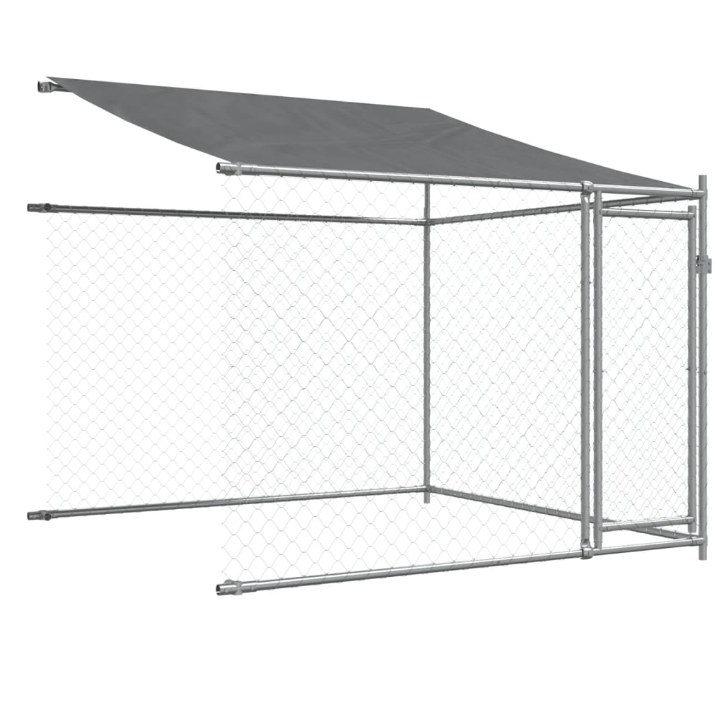 Jaula para cão com telhado/portas 12x2x2m aço galvanizado cinza