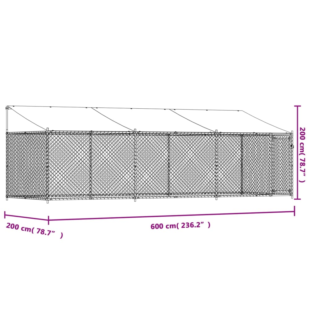 Jaula para cão com telhado/porta 6x2x2 m aço galvanizado cinza