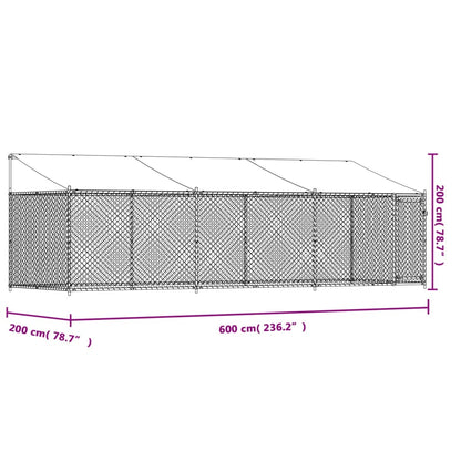 Jaula para cão com telhado/porta 6x2x2 m aço galvanizado cinza