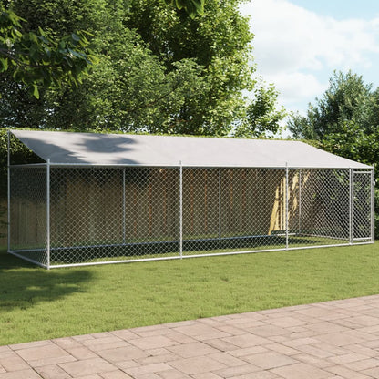 Jaula para cão com telhado/porta 6x2x2 m aço galvanizado cinza