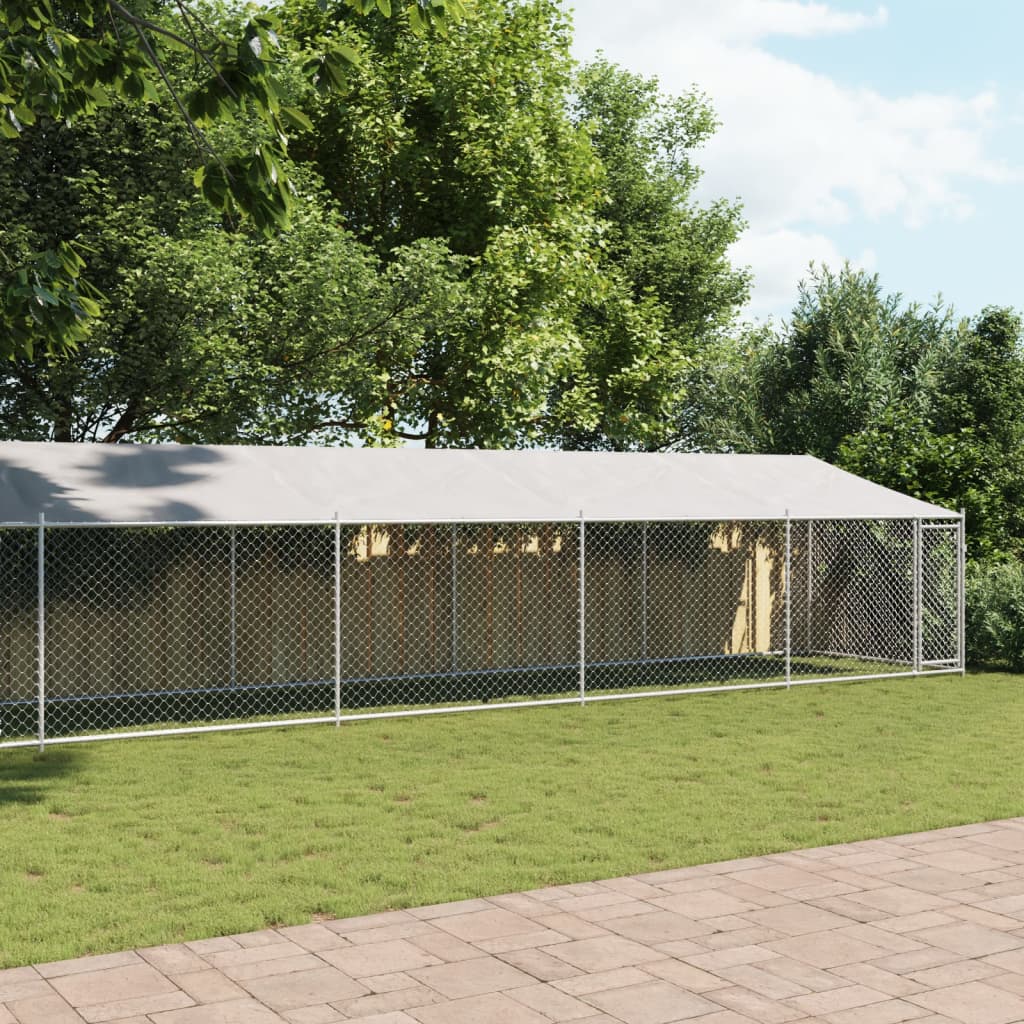 Jaula para cão com telhado/porta 10x2x2m aço galvanizado cinza