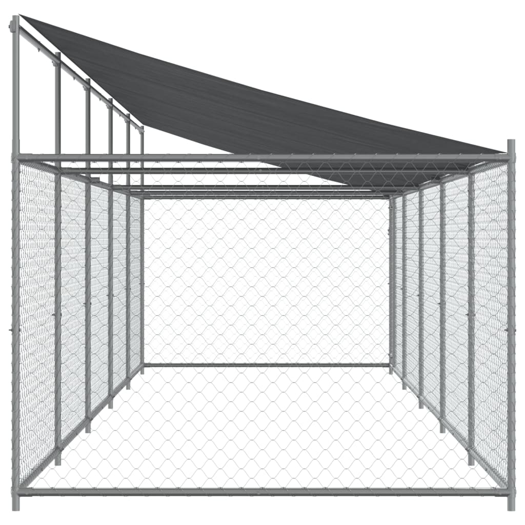 Jaula para cão com telhado/porta 10x2x2m aço galvanizado cinza