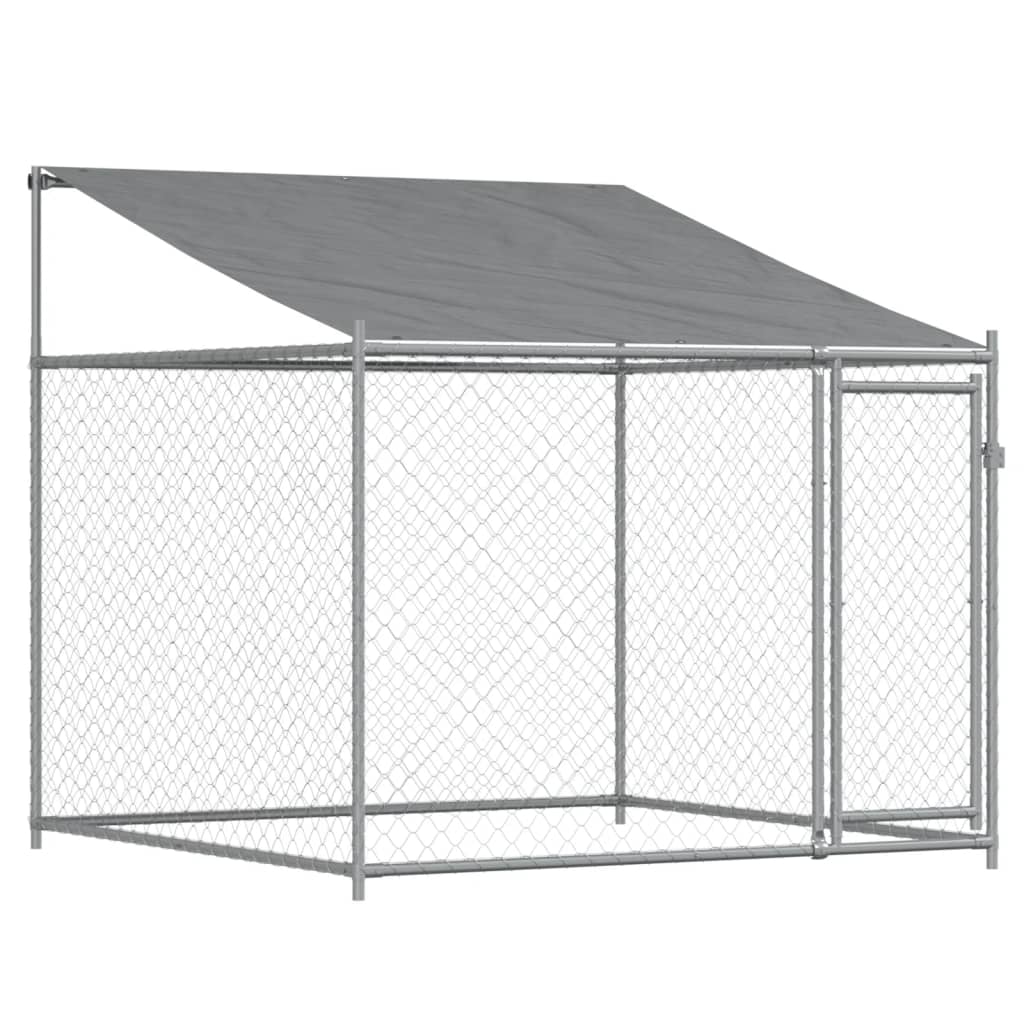 Jaula para cão com telhado/porta 12x2x2m aço galvanizado cinza