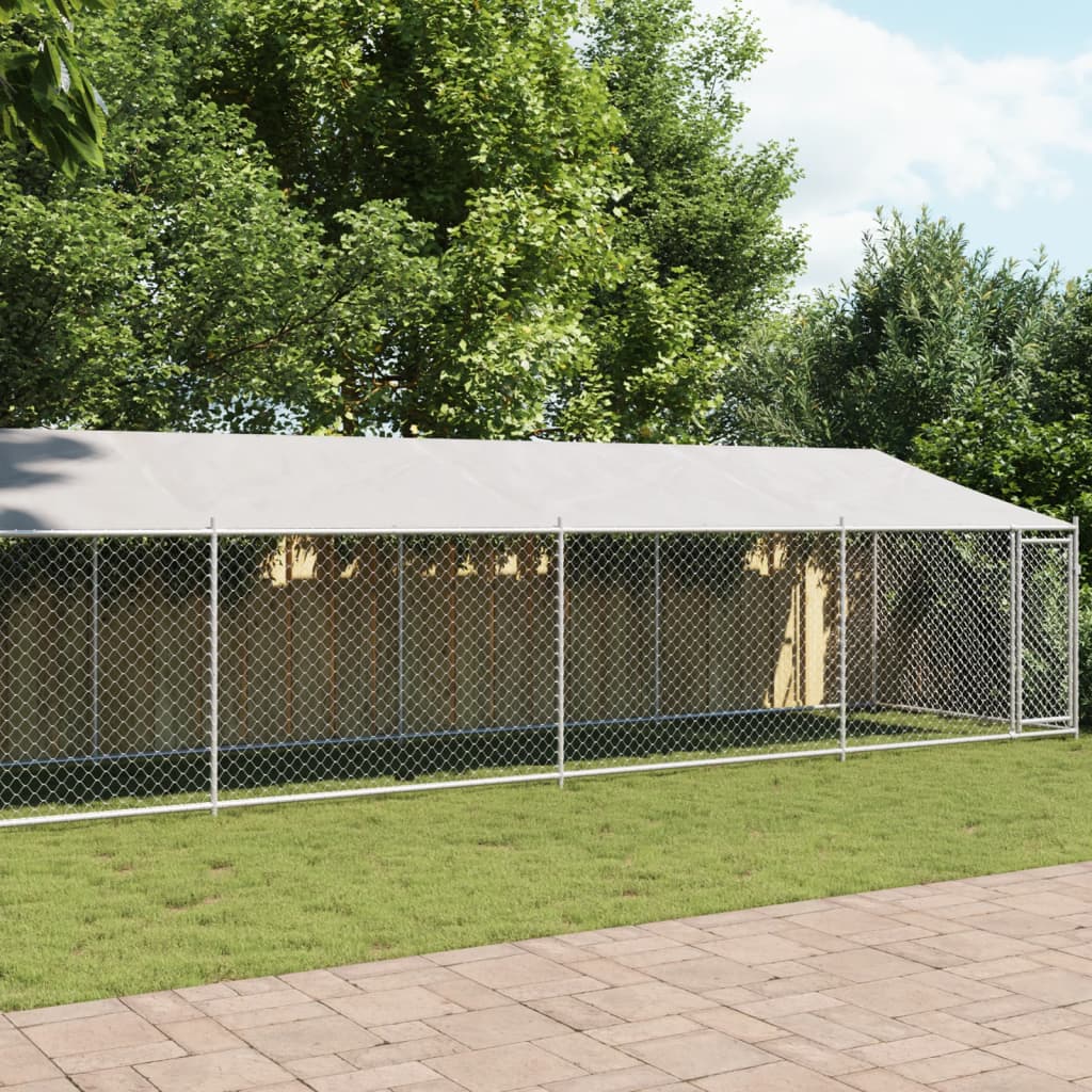 Jaula para cão com telhado/porta 12x2x2m aço galvanizado cinza