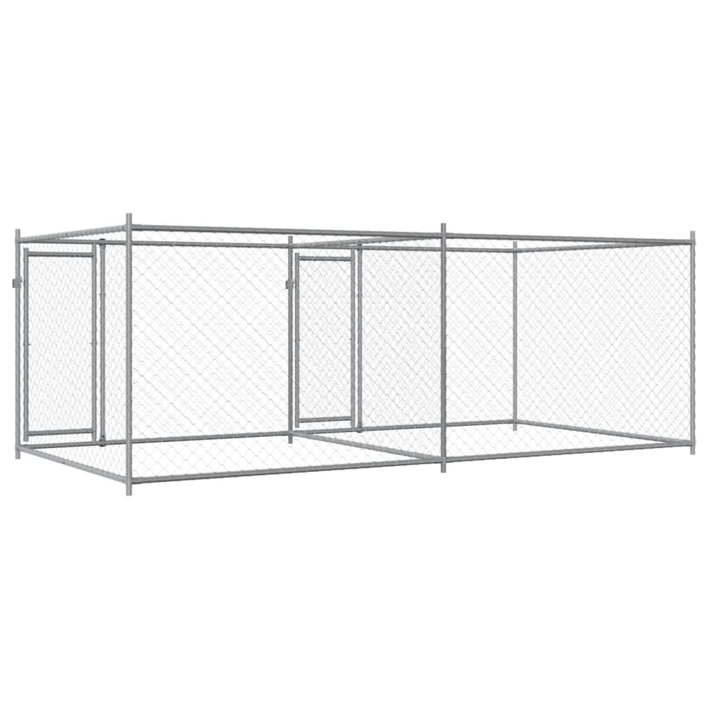 Jaula para cão com portas 4x2x1,5 m aço galvanizado cinzento