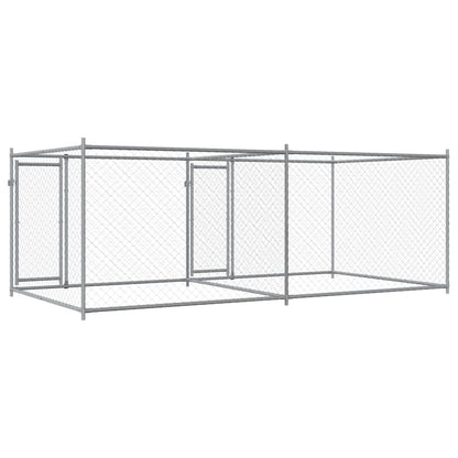 Jaula para cão com portas 4x2x1,5 m aço galvanizado cinzento