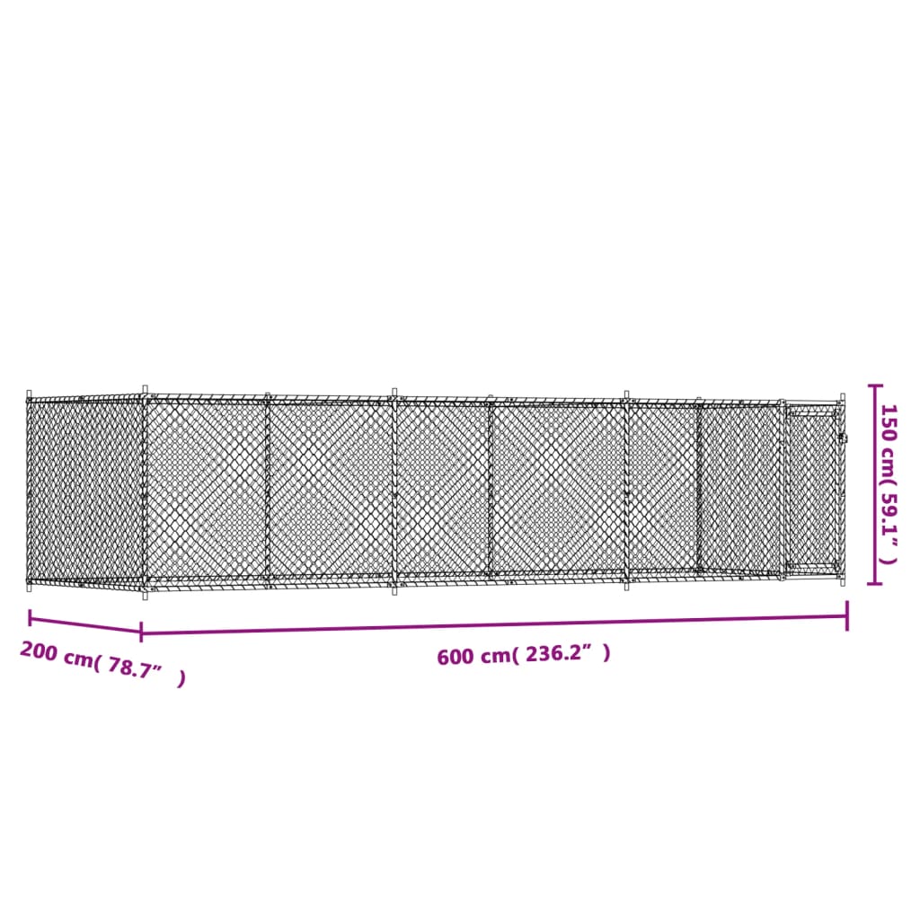 Jaula para cão com porta 6x2x1,5 m aço galvanizado cinzento