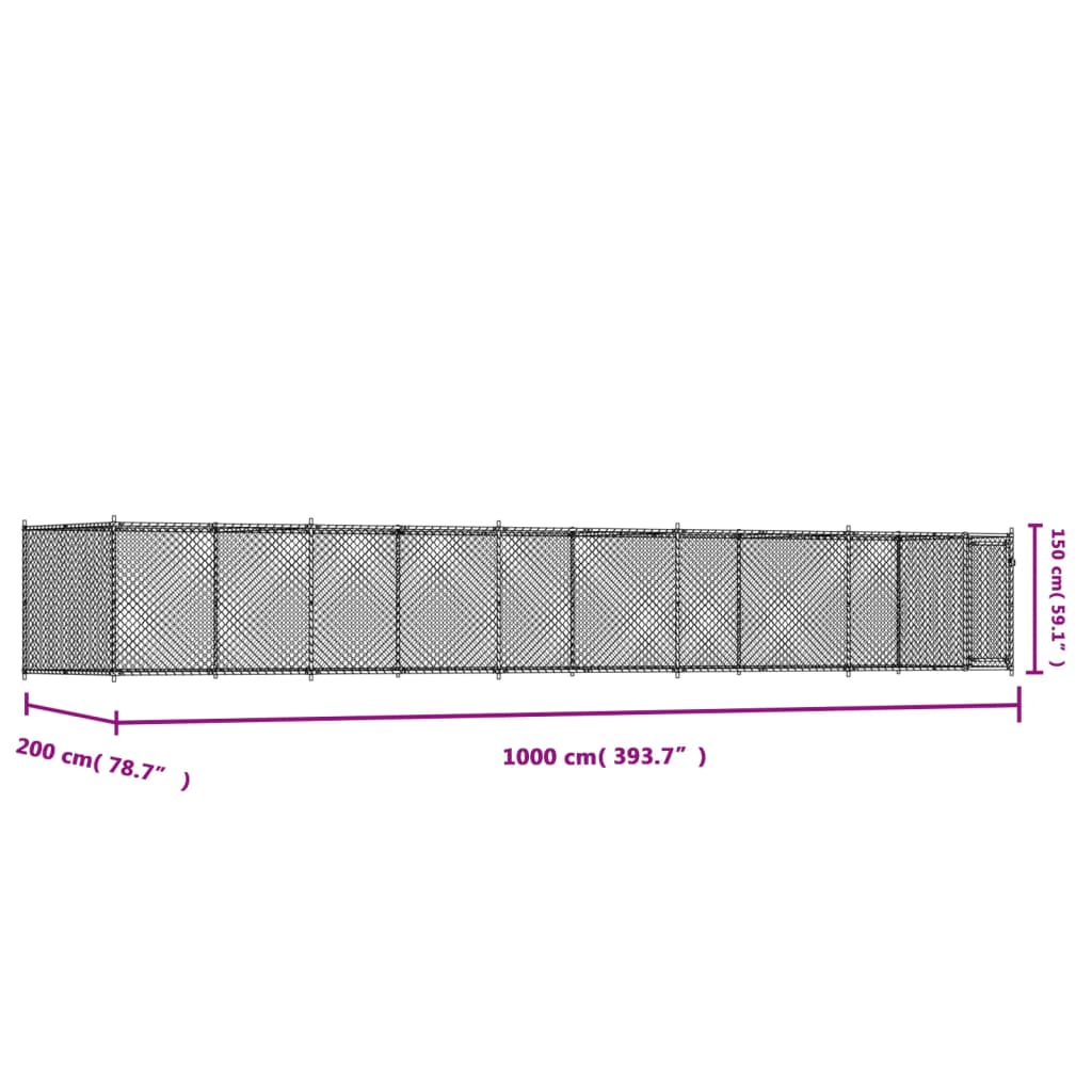 Jaula para cão com porta 10x2x1,5 m aço galvanizado cinzento