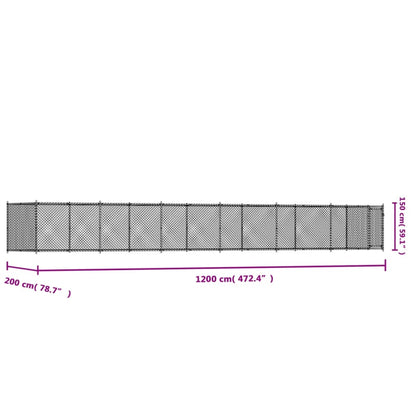 Jaula para cão com porta 12x2x1,5 m aço galvanizado cinzento