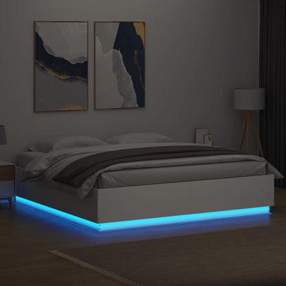 Estrutura cama c/ luzes LED 200x200cm derivados madeira branco