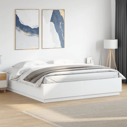 Estrutura cama c/ luzes LED 200x200cm derivados madeira branco