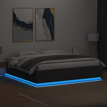 Estrutura cama c/ luzes LED 180x200 cm derivados madeira preto