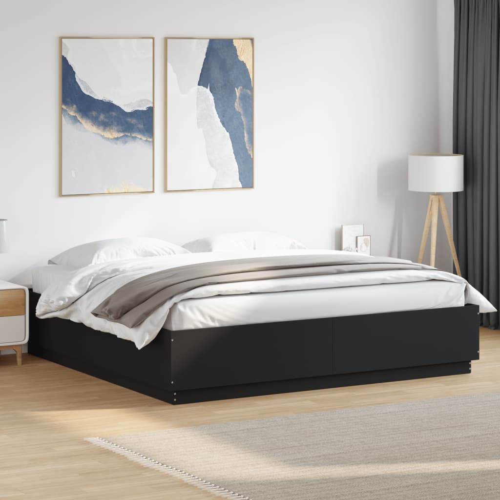 Estrutura cama c/ luzes LED 180x200 cm derivados madeira preto