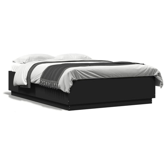 Estrutura cama c/ luzes LED 160x200 cm derivados madeira preto