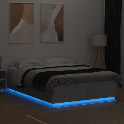 Estrutura cama c/ luzes LED derivados de madeira cinza cimento