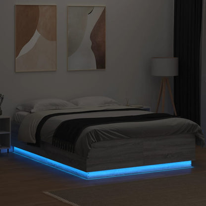 Estrutura de cama c/ luzes LED derivados madeira cinza sonoma