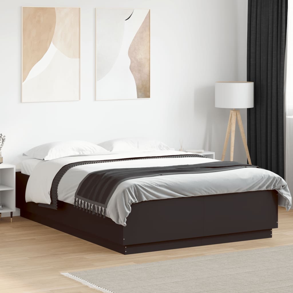 Estrutura cama c/ luzes LED 150x200 cm derivados madeira preto