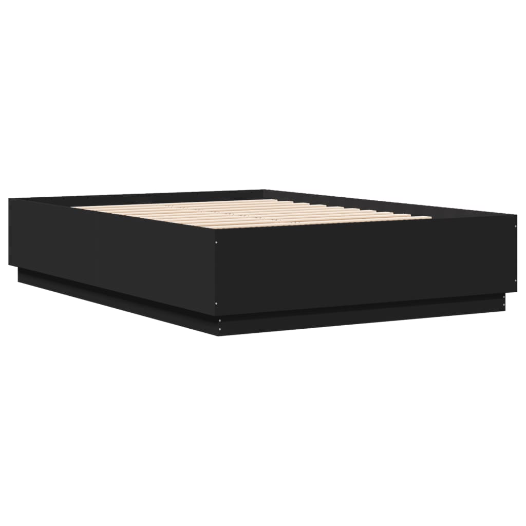 Estrutura cama c/ luzes LED 150x200 cm derivados madeira preto