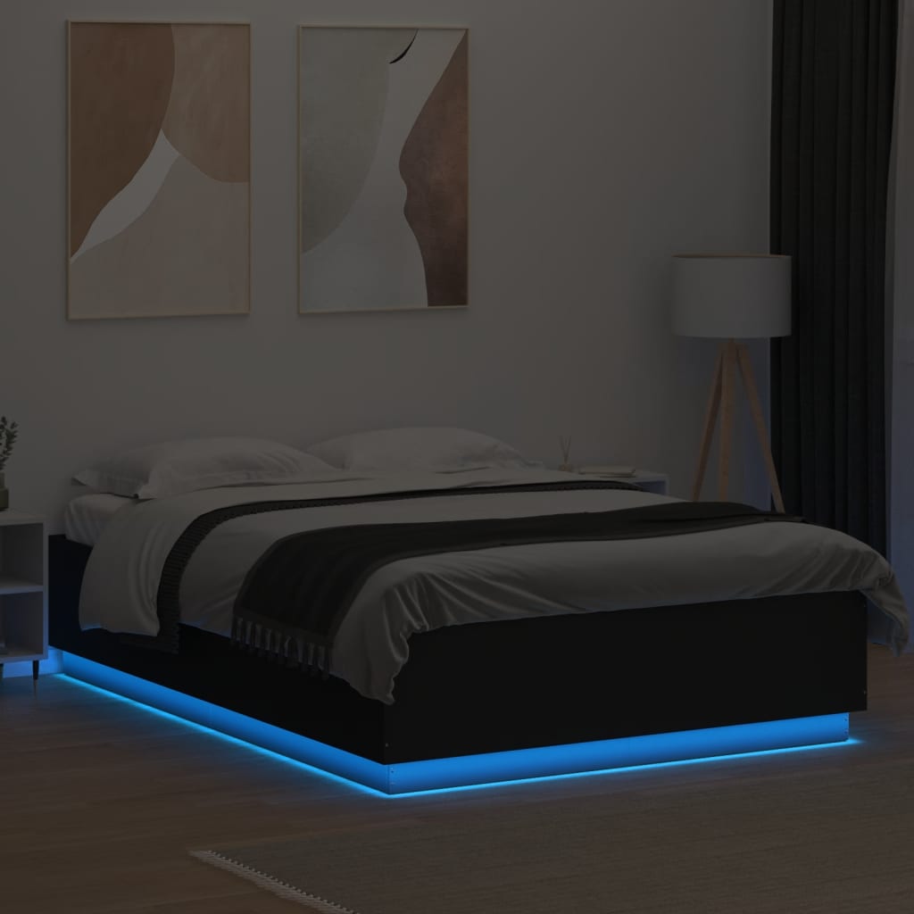 Estrutura cama c/ luzes LED 150x200 cm derivados madeira preto