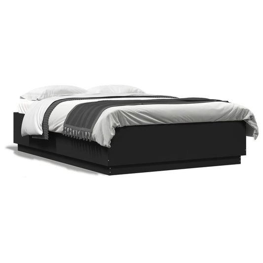 Estrutura cama c/ luzes LED 140x200 cm derivados madeira preto