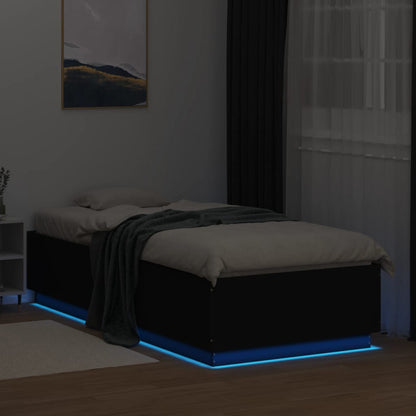 Estrutura cama c/ luzes LED 100x200 cm derivados madeira preto