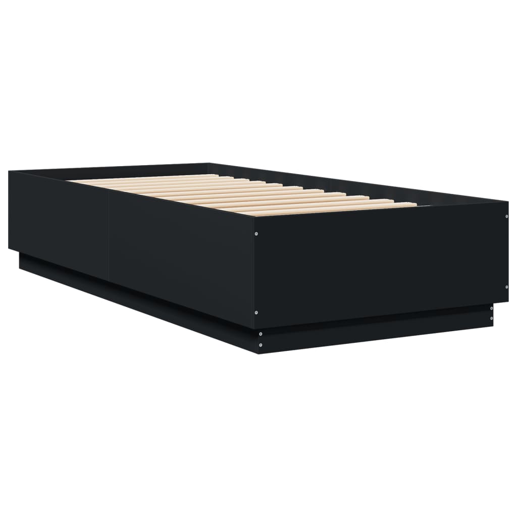 Estrutura cama c/ luzes LED 100x200 cm derivados madeira preto