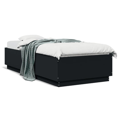 Estrutura cama c/ luzes LED 100x200 cm derivados madeira preto