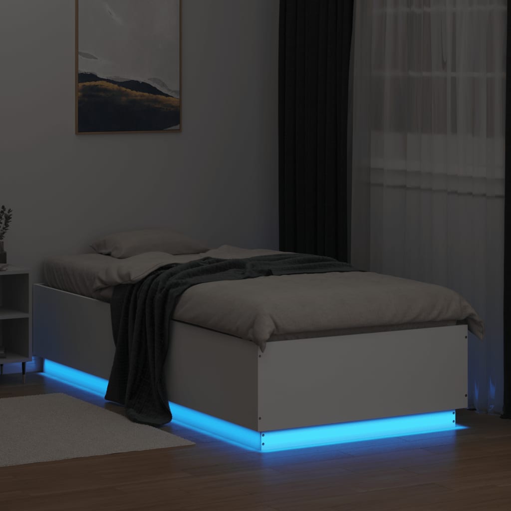 Estrutura cama c/ luzes LED 90x200 cm derivados madeira branco