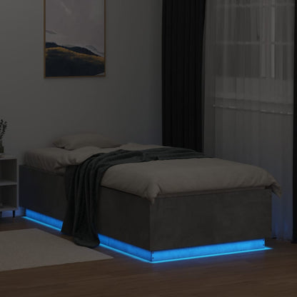 Estrutura de cama c/ luzes LED derivados madeira cinza cimento