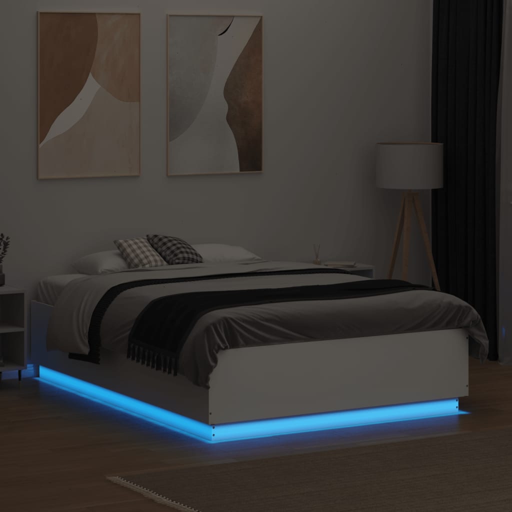 Estrutura cama c/ luzes LED 140x190 cm derivados madeira branco