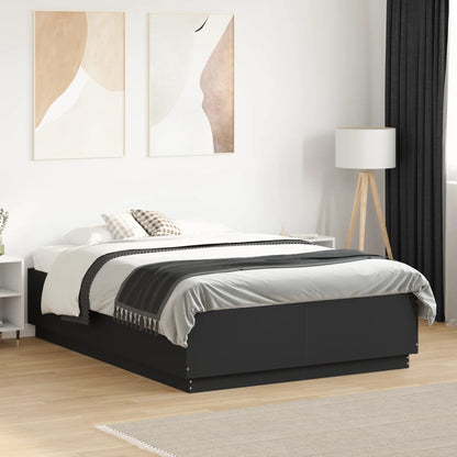 Estrutura cama c/ luzes LED 140x190 cm derivados madeira preto