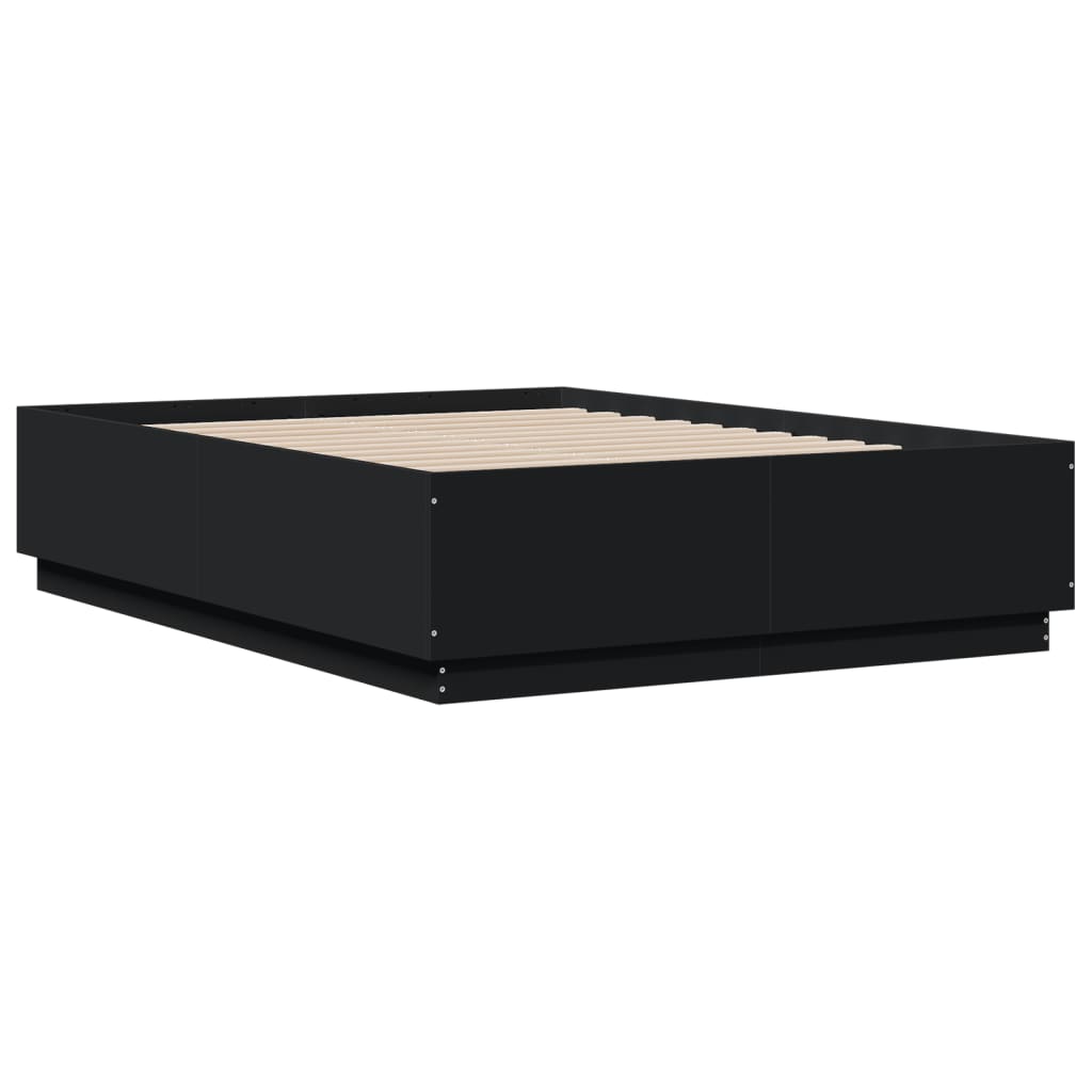 Estrutura cama c/ luzes LED 140x190 cm derivados madeira preto