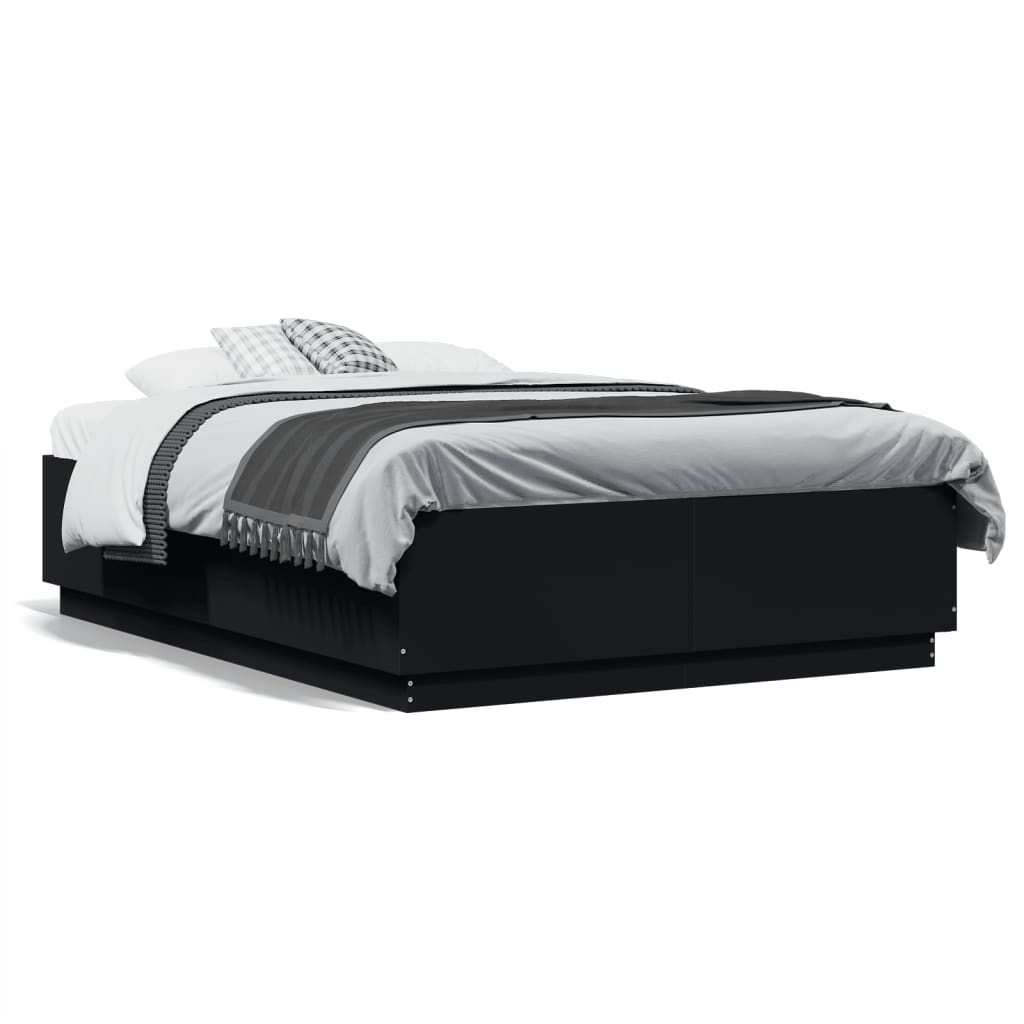 Estrutura cama c/ luzes LED 140x190 cm derivados madeira preto